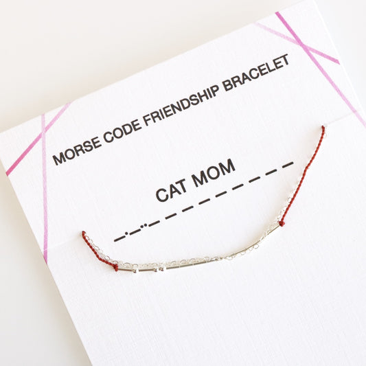 Cat Mom Morse Code Bracelet Silver