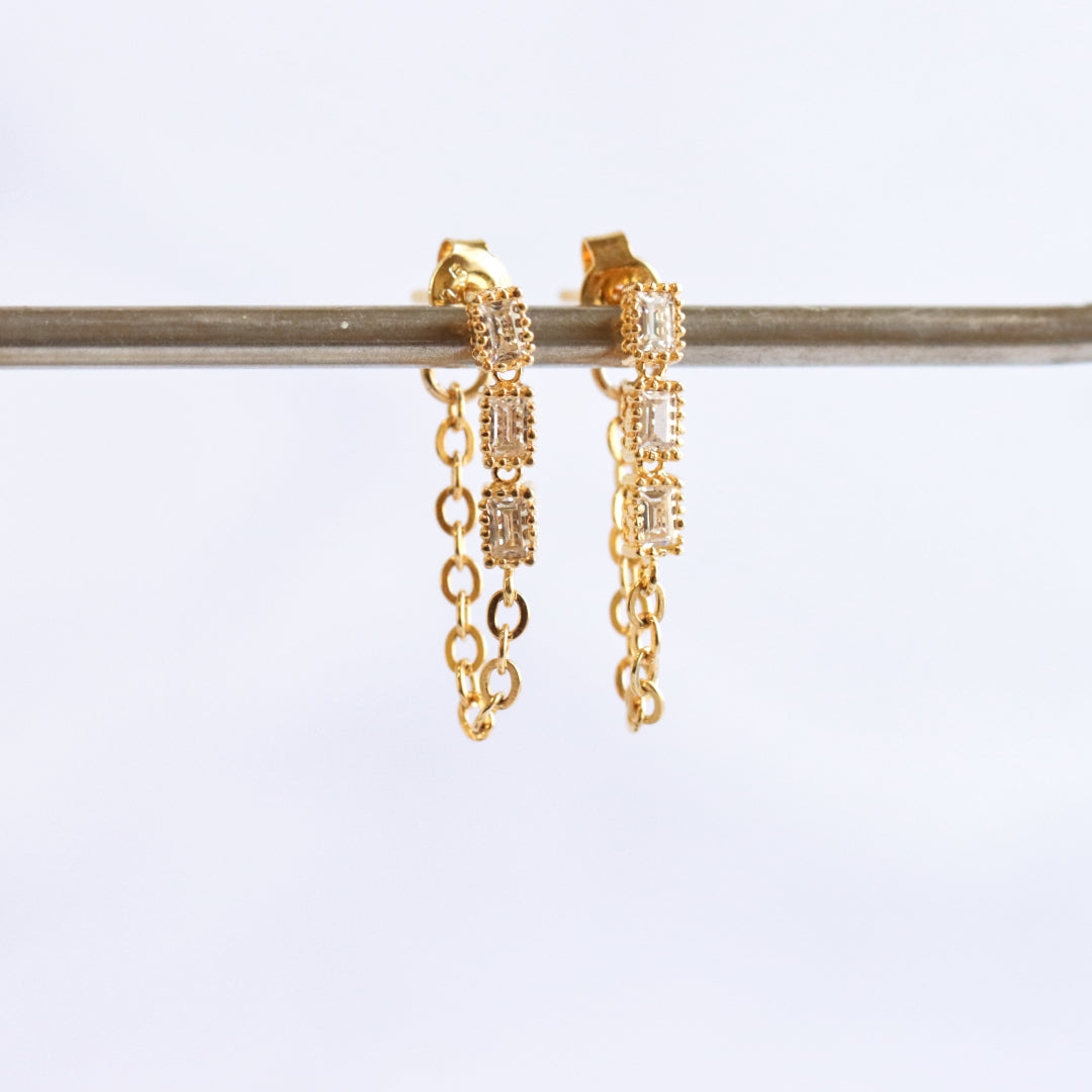 Baguette II U Chain Earring Rose Gold