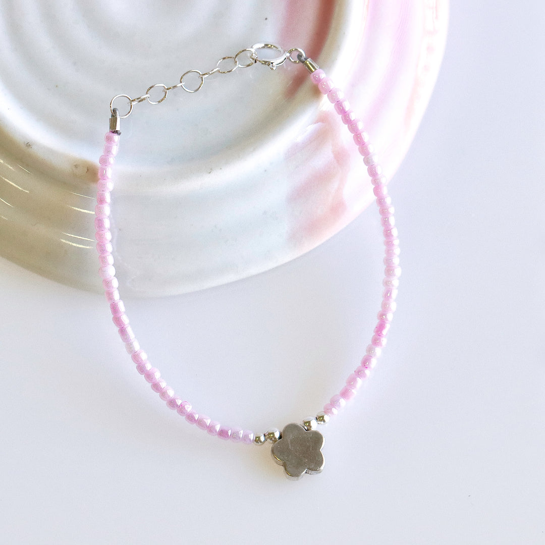 Flower Bead Bracelet Silver