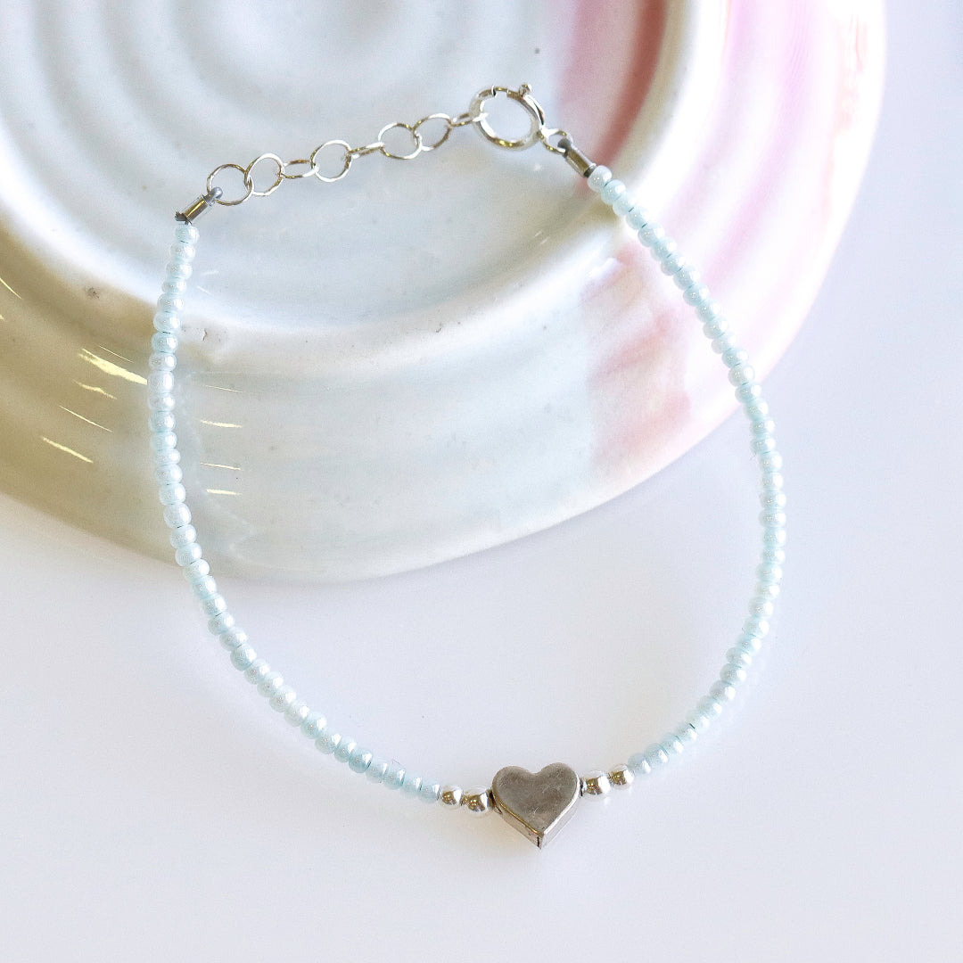 Heart Bead Bracelet Silver