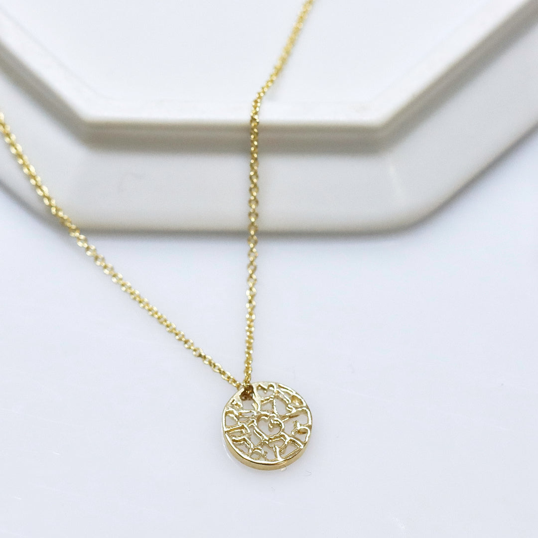 Filigree Disc 14k Gold Necklace