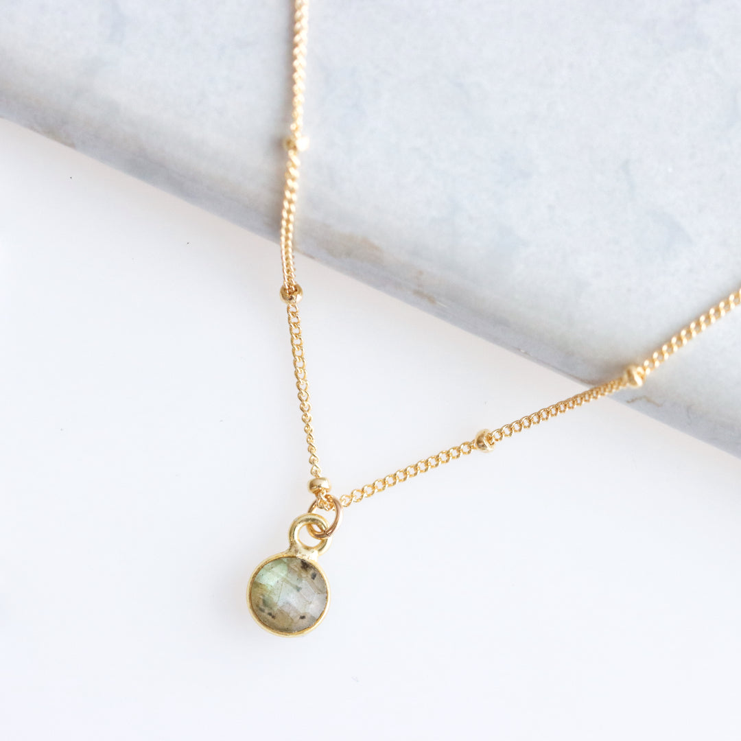 Labradorite Drop Necklace Gold