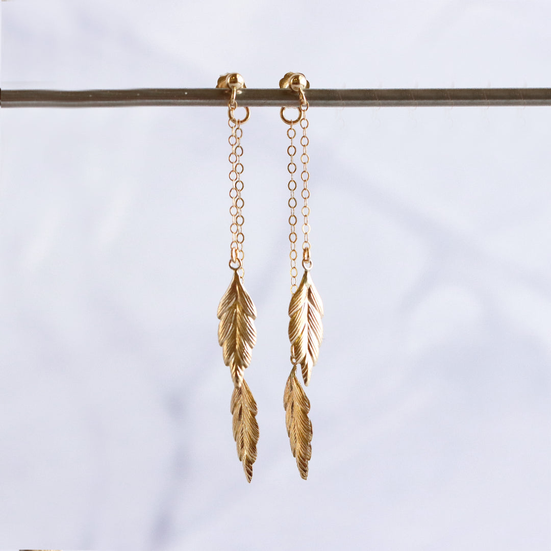 Leaf Front Back Earrings Silver