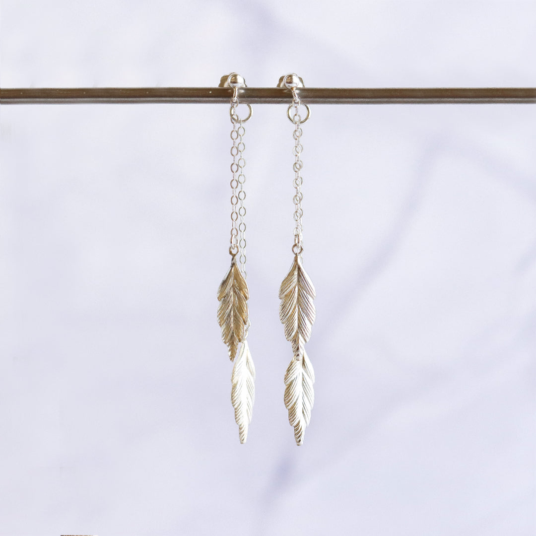 Leaf Front Back Earrings Gold