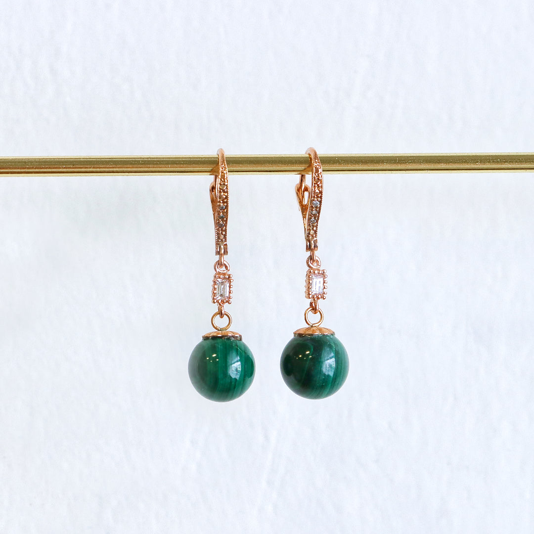 Malachite Drop Earrings Rose Gold