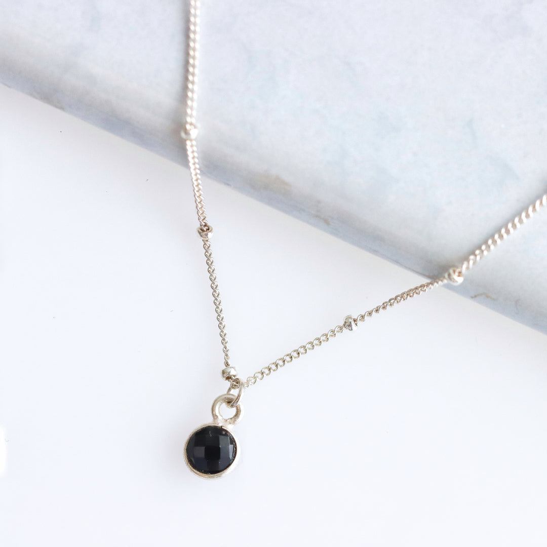 Onyx Drop Necklace Silver