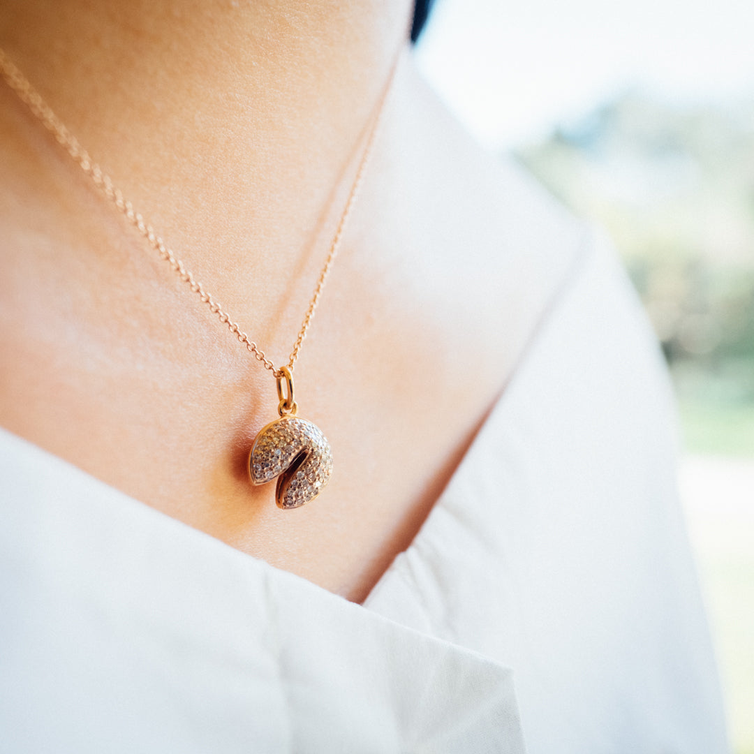 Diamond Fortune Cookie 14ky Gold Charm