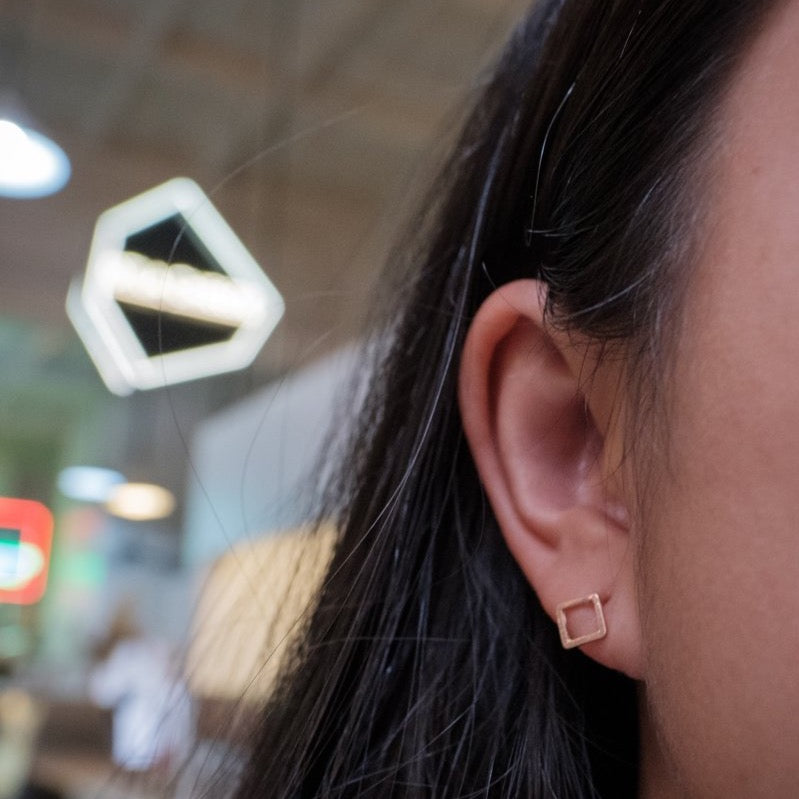 Open Square Silver Stud