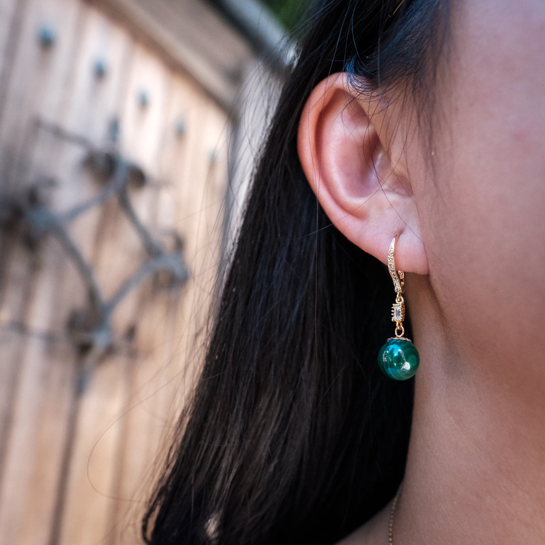 Malachite Drop Earrings Gold