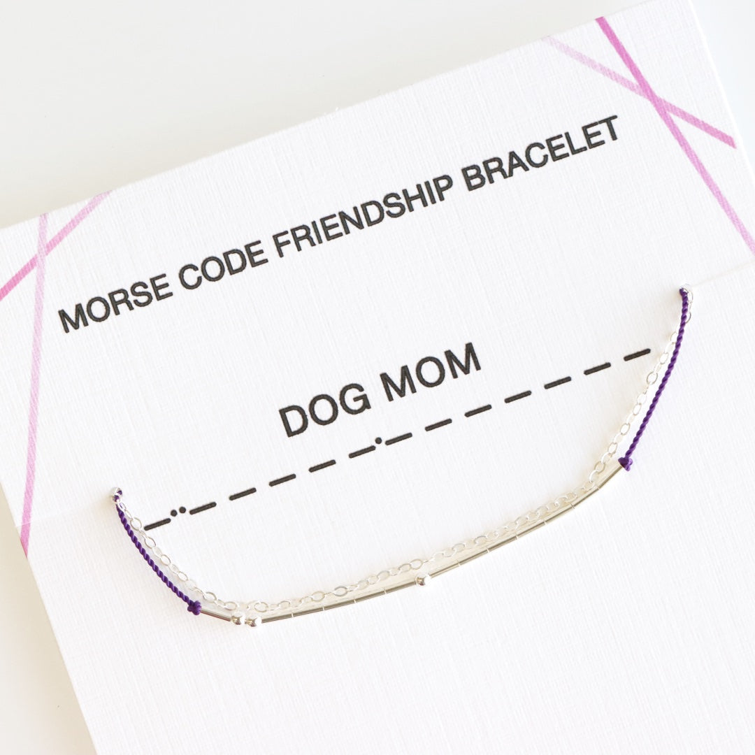 Dog Mom Morse Code Bracelet Silver