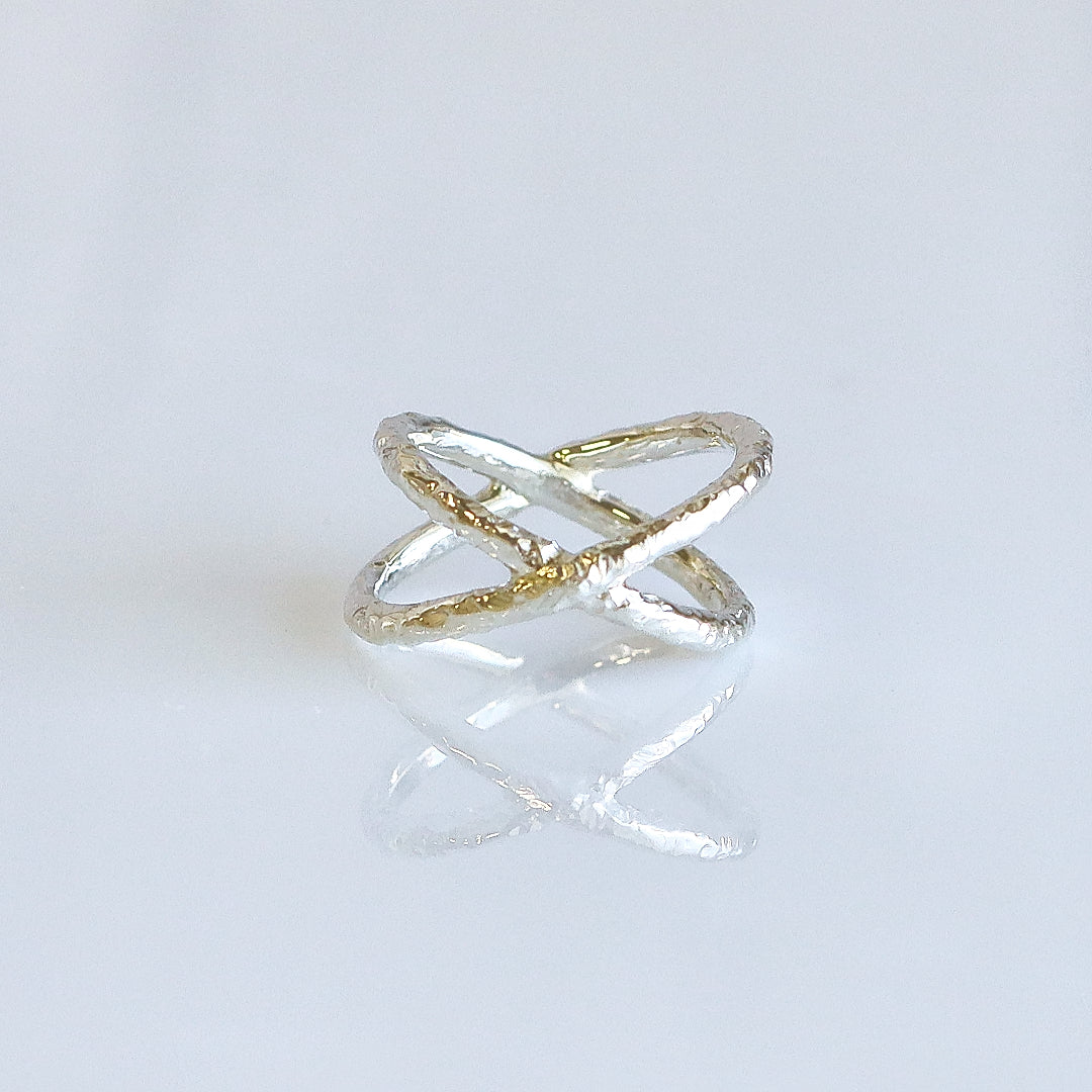 Double Halo Hammered Ring