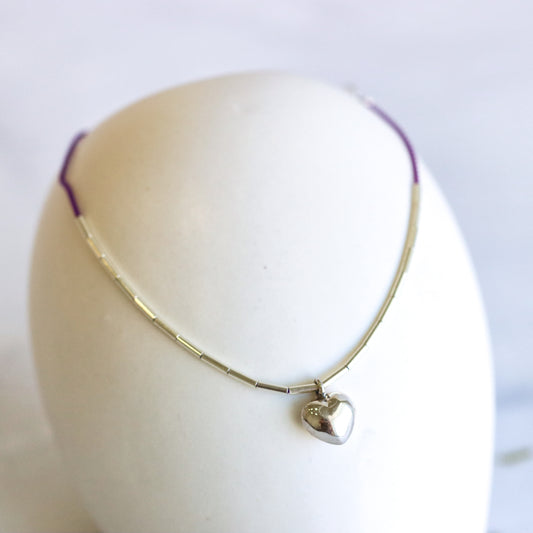 Puffy Heart Friendship Bracelet Silver