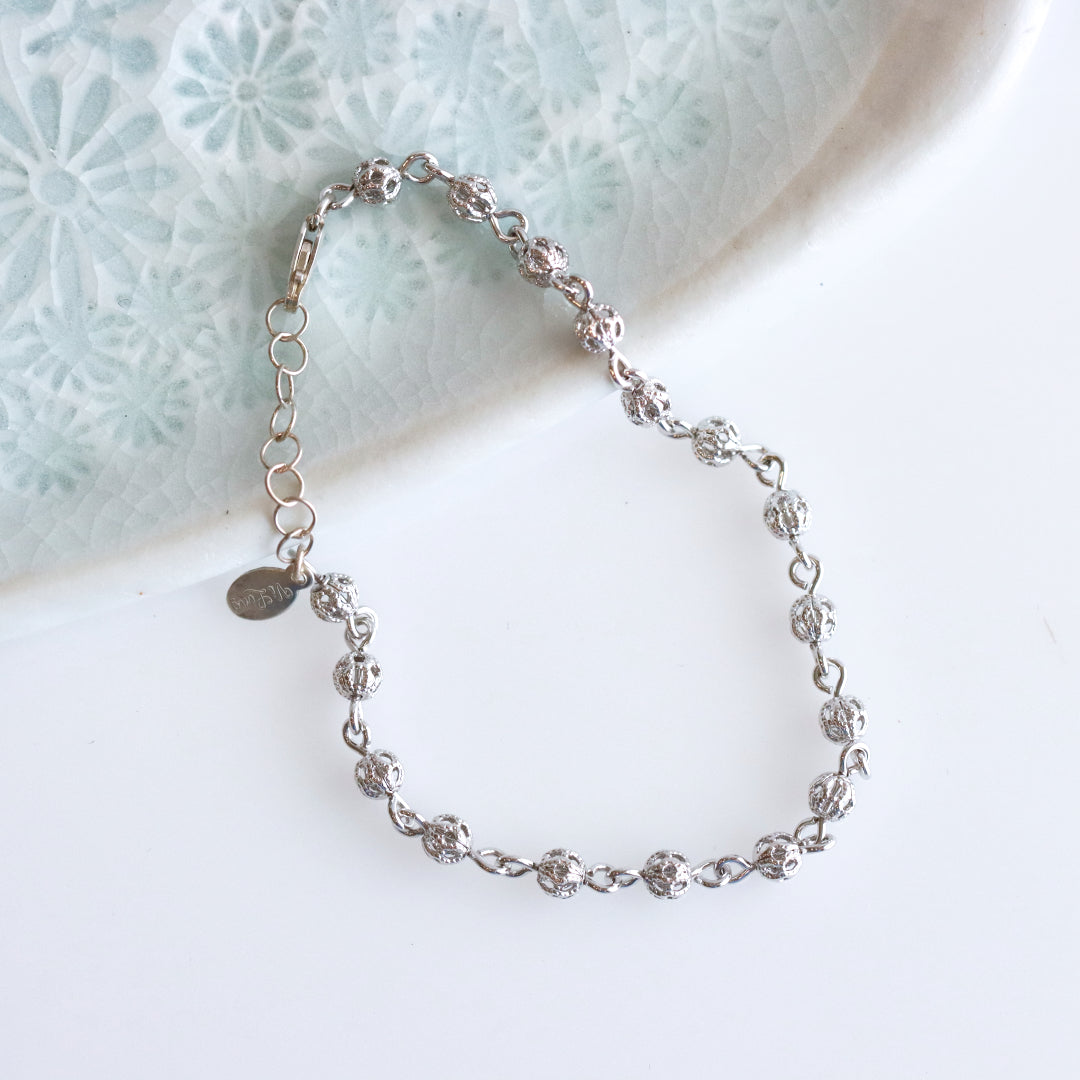 Filigree Ball Chain Bracelet Silver