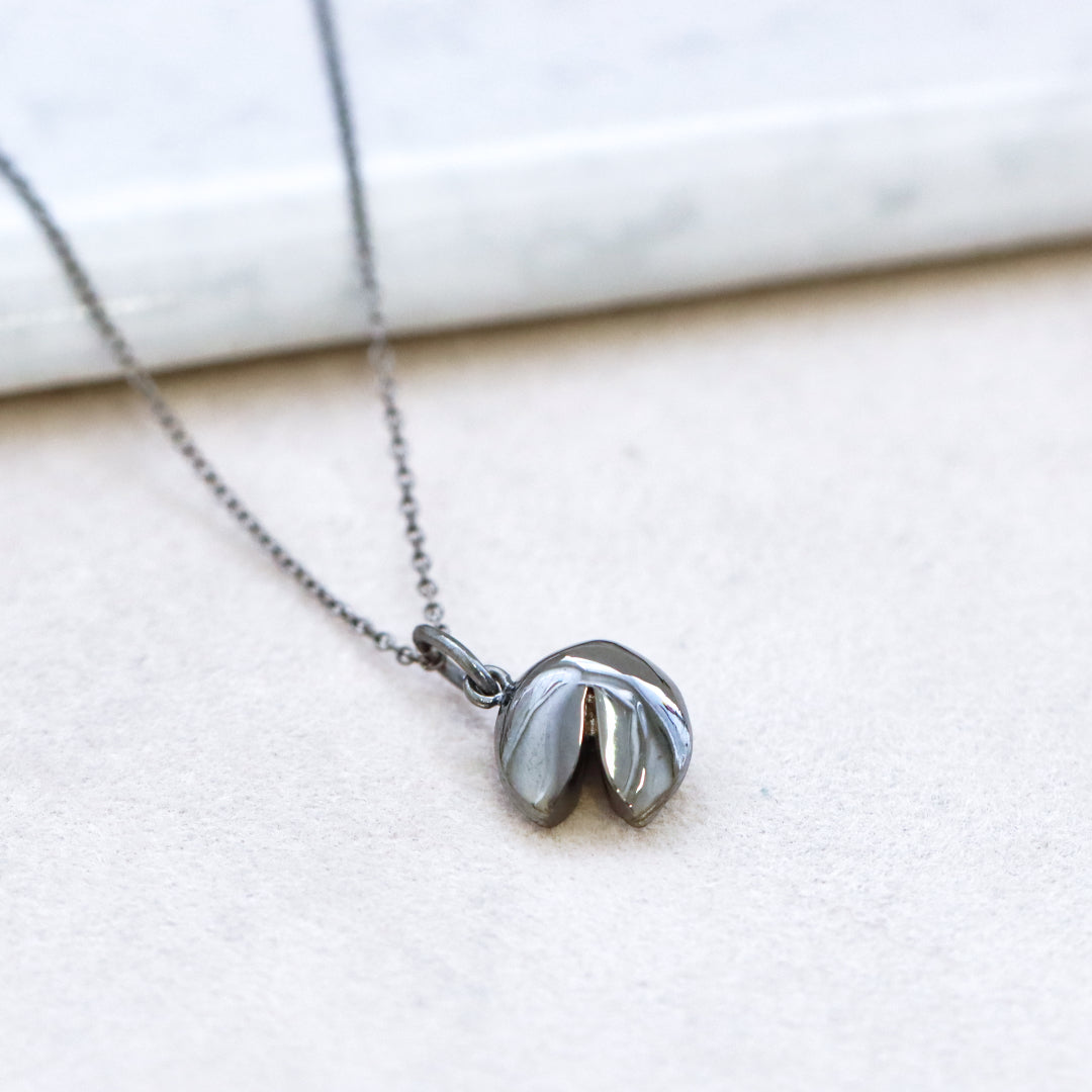 Fortune Cookie Polished Necklace Gunmetal