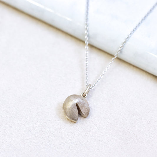 Fortune Cookie Necklace Silver