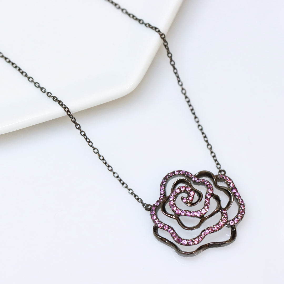 Black Pink Rose Necklace