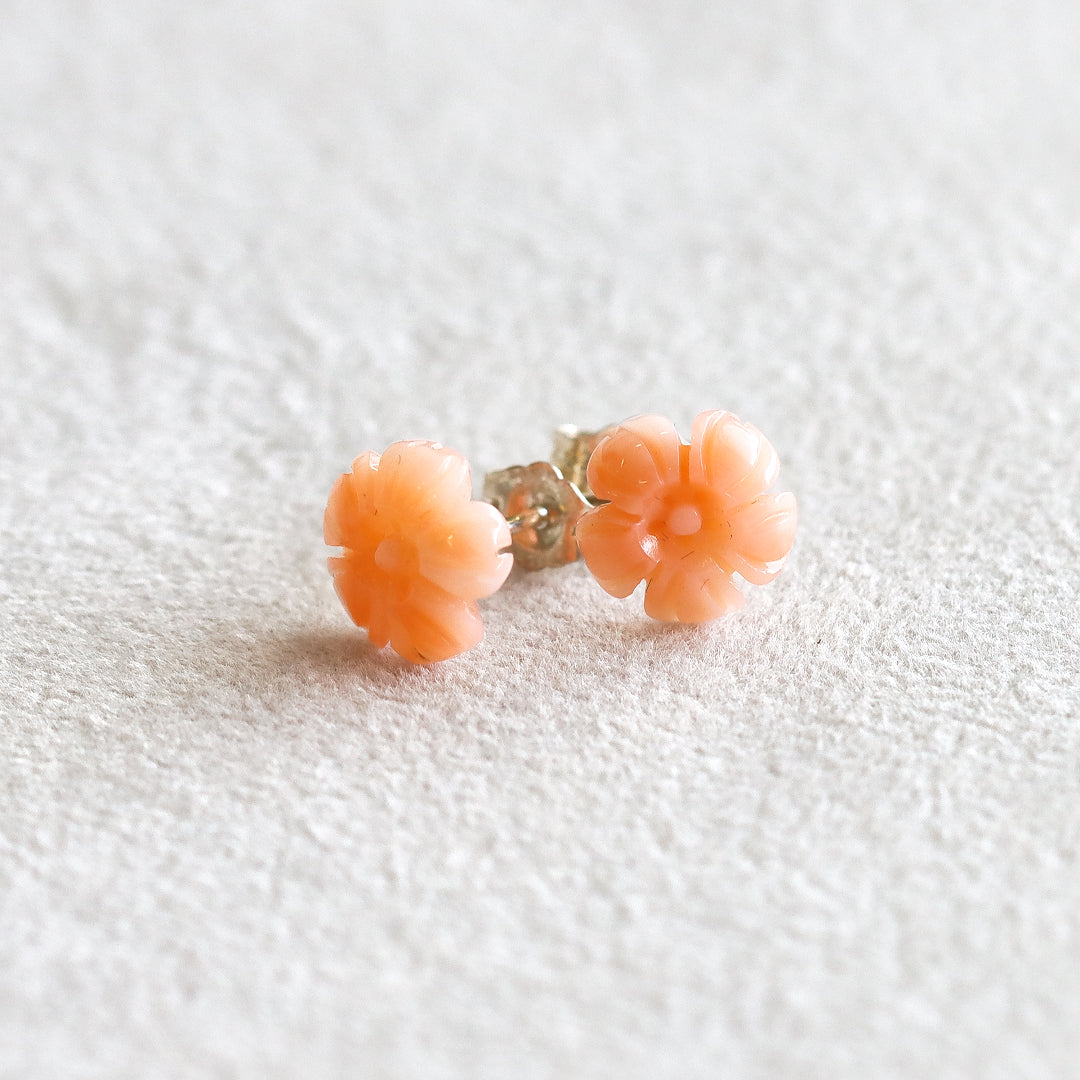 Daisy Carved Coral Stud