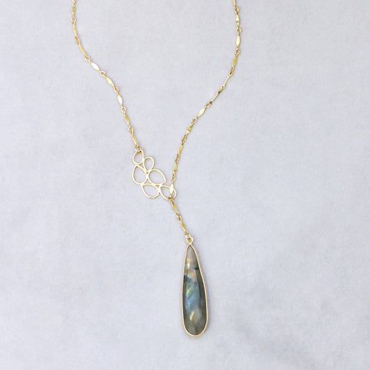 Labradorite Leaf Gold Lariat Necklace