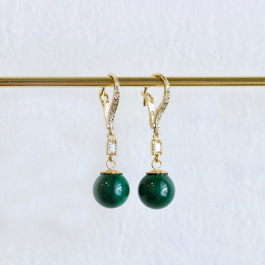 Malachite Drop Earrings Gold