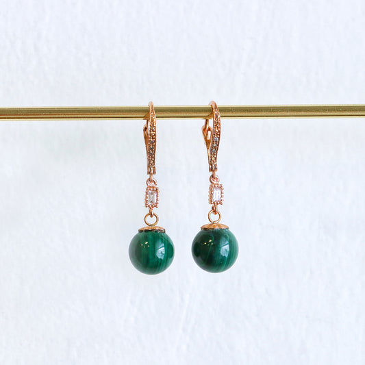 Malachite Drop Earrings Rose Gold