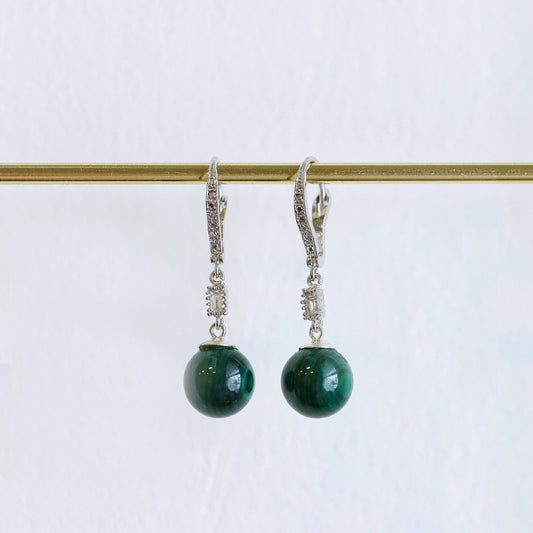 Malachite Drop Earrings Silver
