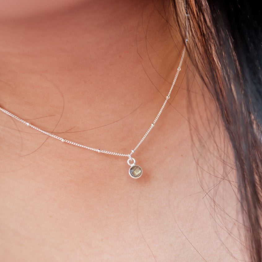 Labradorite Drop Necklace Silver