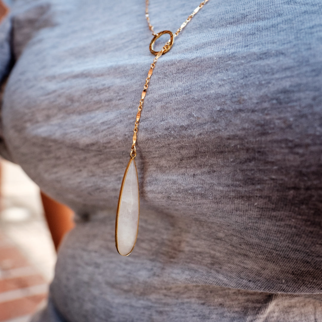 Moonstone Circle Gold Lariat Necklace